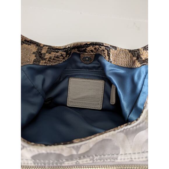 Coach Madison Op Art Sateen Maggie Shoulder Bag in Grey with Snake Skin 17689 - Picture 6 of 7